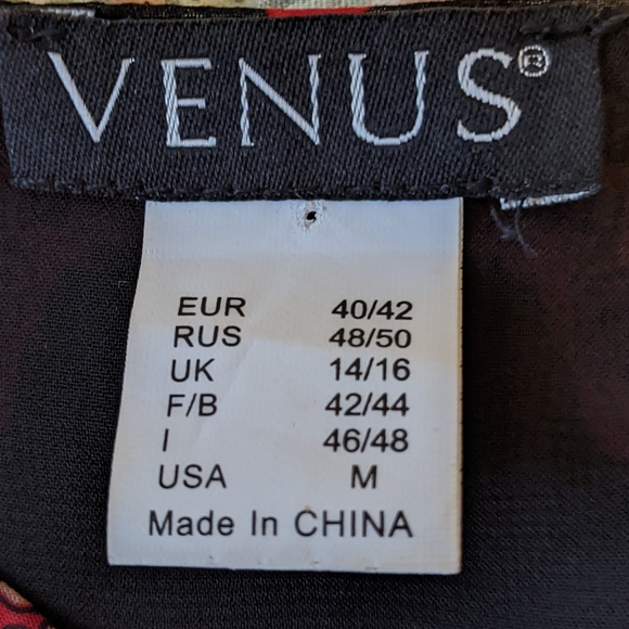 Venus Bohemian Dress Red Black Cream Print V Neck On Off Shoulder Sz. M - Picture 7 of 8